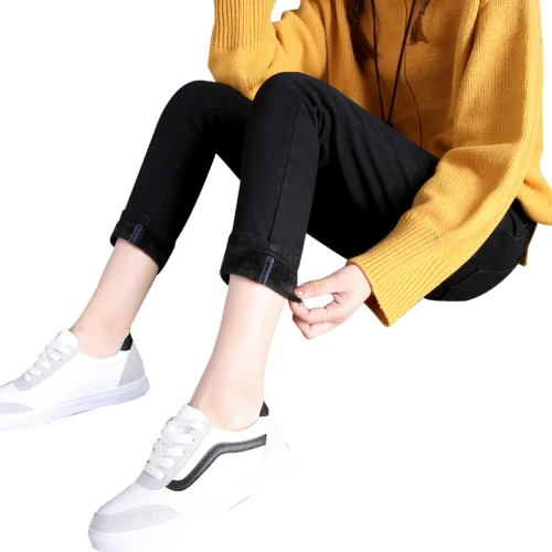 Женские узкие джинсы на молнии плотные теплые эластичные ковбойские брюки