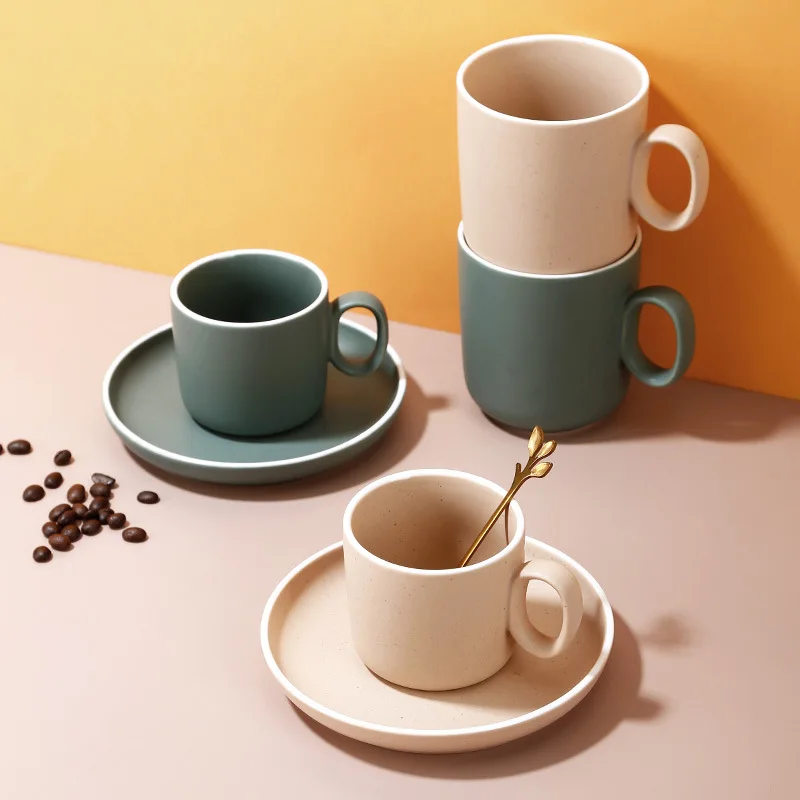 

Креативная короткая кружка с поддоном, керамическая чашка, молочный кофе, чашка для завтрака, простой стиль, Офисная Бытовая кухонная чашка ...