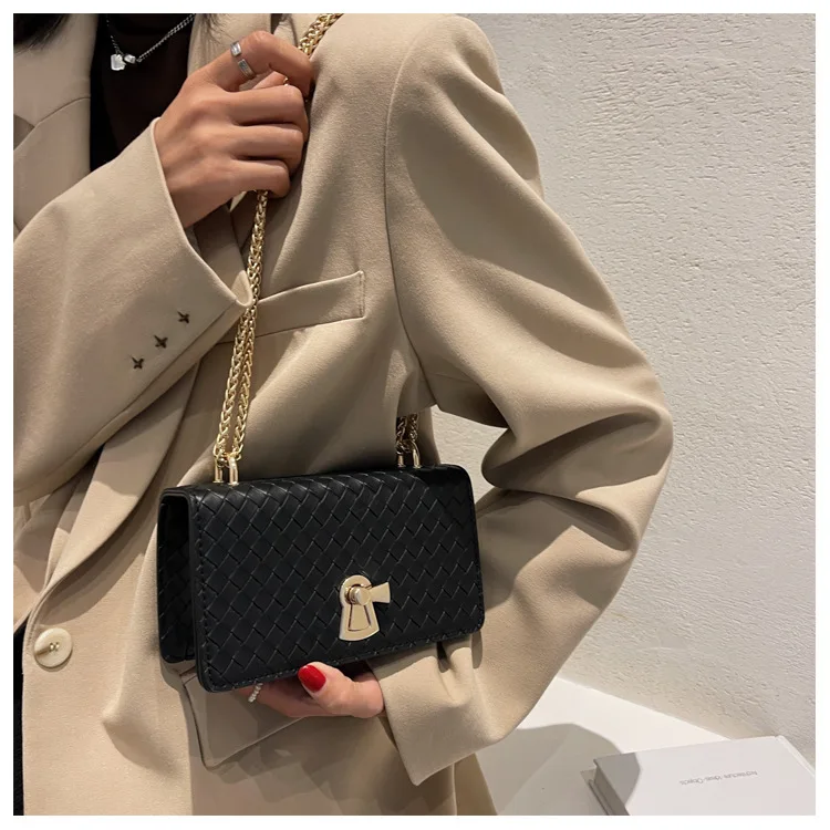 

Small Bag Women's Bag 2021 New Autumn Weave Chain Small Square Bag Fashion Style Lock Armpit Bag Single Shoulder Messenger Bag