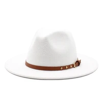 2020 women men wool white black fedora hat wide brim jazz hat with punk ribbon gentleman elegant lady church fascinator hat