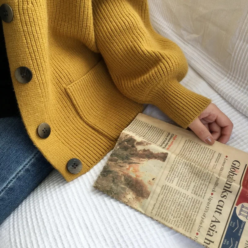 Женский свободный свитер в полоску желтый трикотажный кардиган с длинным