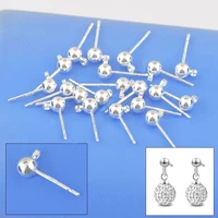100pcs lot wholesale 925 fine jewellery findings real pure 925 sterling silver stud earring ear pin ball beads head