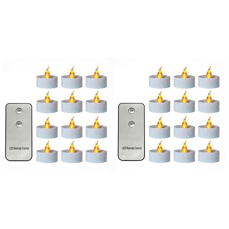 

24Pcs Remote Control Tea Lights Flickering, Battery Operated LED Candles, 12 Pcs Warm White Light & 12Pcs Yellow Light