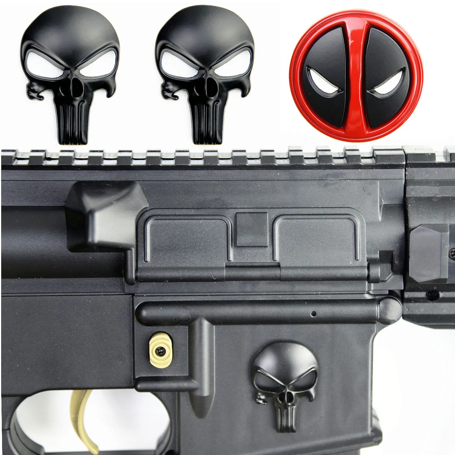 

3D Punisher Skull Deadpool Magwell Metal Decal Badge Sticker for AR15 AK47 M4 M16 Airsoft Rifle Pistol Gun Hunting Accessories