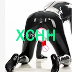 Мужской латексный боди с капюшоном, носком и перчатками, на молнии сзади