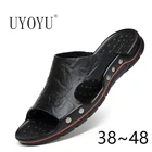 Мужские кожаные шлепанцы, коричневые пляжные сандалии, повседневная обувь, большой размер 38-48, лето 2022