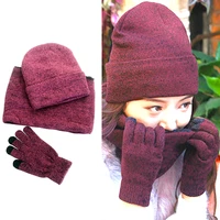 winter beanie hat men women gloves set ring scarf touch screen velvet stylish thick cycling camping outdoor sport warm