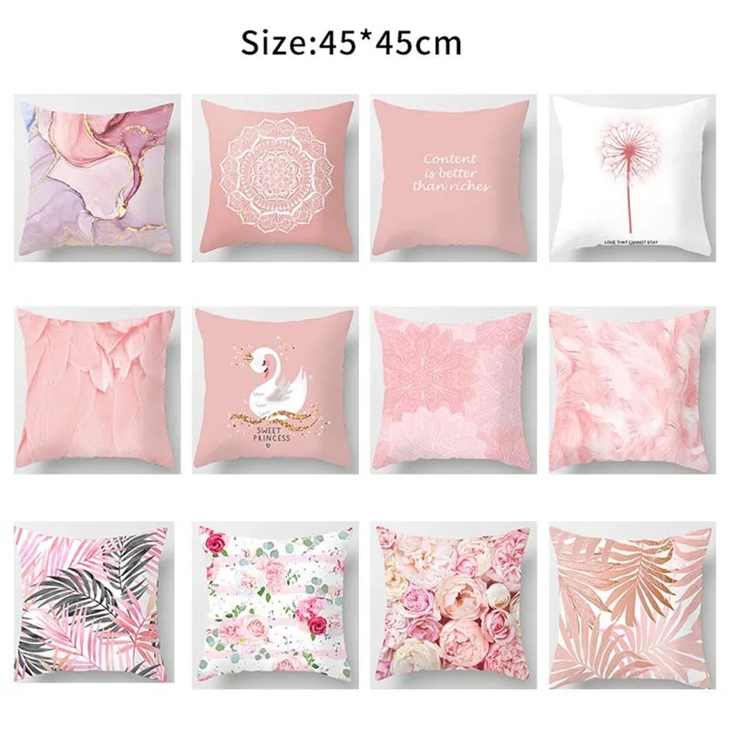 

Pink Throw Pillow Case Feather Rose Swan Cushion Cover Seat Sofa Chair Bed Pillow Cover Car Case On The Pillows Home Decor