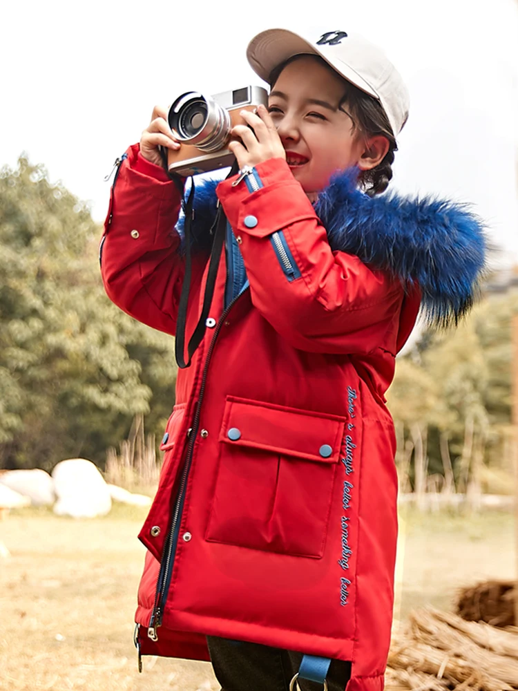 Детские зимние куртки пуховое пальто/парки для девочек детское пальто зимняя
