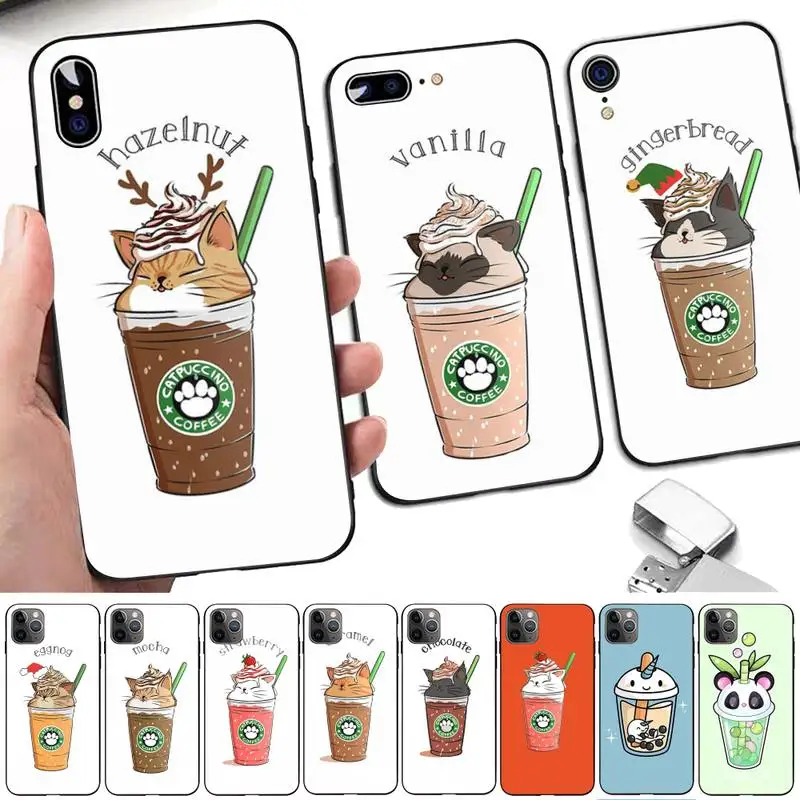 

Cute Latte Acrylic Coffee Milk Drink Bottle Cat Phone Case for iphone 13 11 12 13 mini pro XS MAX 8 7 6 6S Plus X 5S SE 2020 XR