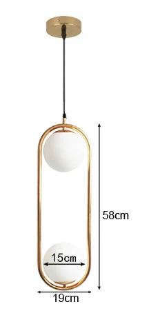 H 60cm 2 ball 15cm Американские стеклянные шаровые подвесные светильники, железный обруч, подвесной светильник для спальни, кафе, ресторана, бара, внутреннего освещения, декоративный светильник, светильники - Цвет корпуса: H 60cm 2 ball 15cm