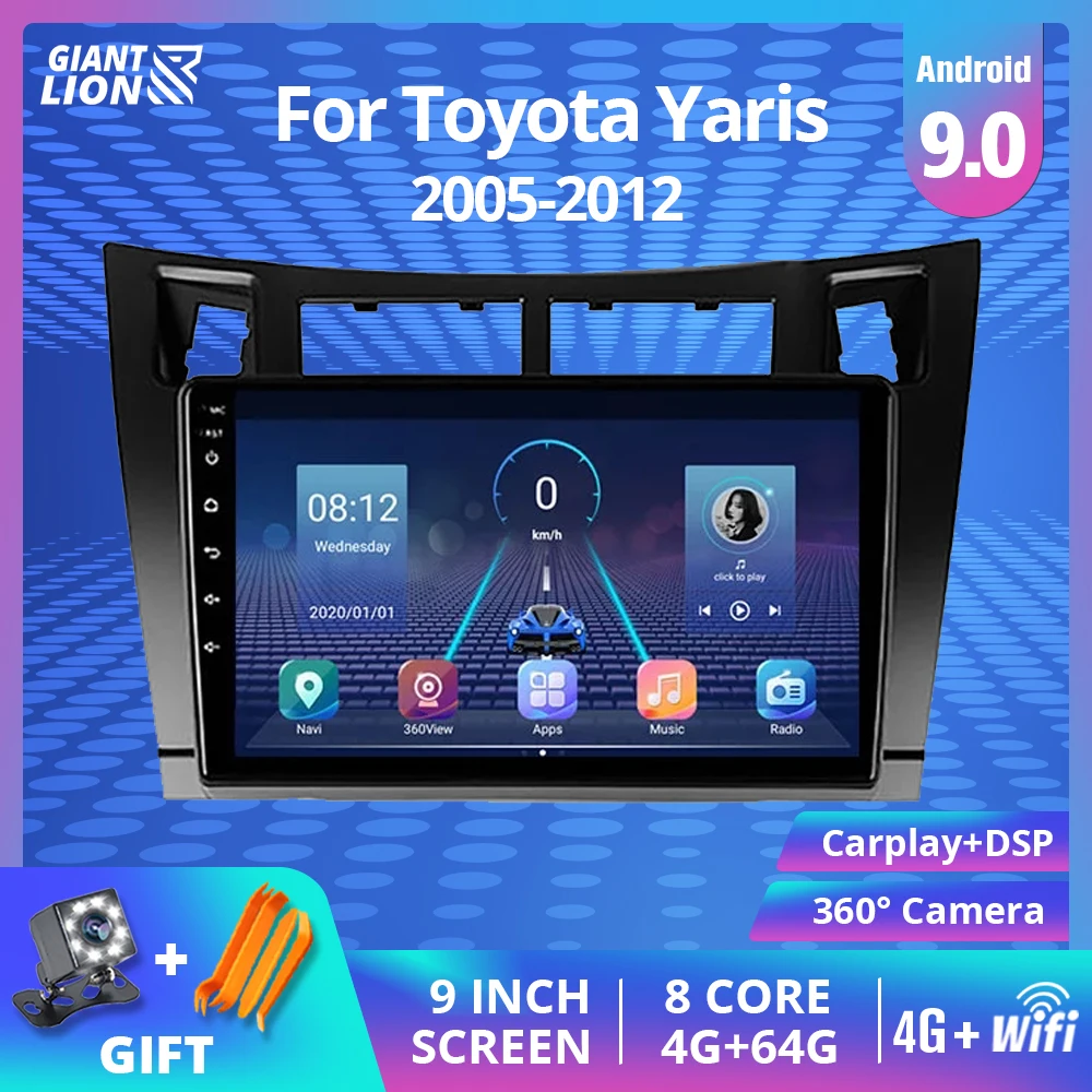 

Автомагнитола 2DIN Android 9,0 для Toyota-y Yaris 2005-2012, Автомобильный мультимедийный DVD-плеер с GPS-навигацией, стерео Bluetooth Авторадио 2DIN