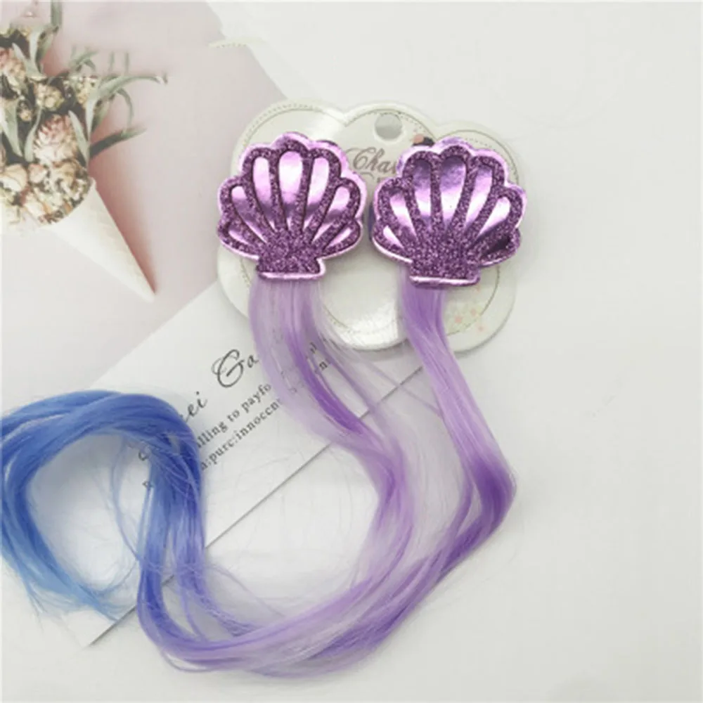 

1Pair New Girls Lovely Gradient Colorful Wigs Hairpins Princess Hair Ornament Headband Hair Clips Barrettes Kids Hair Clips