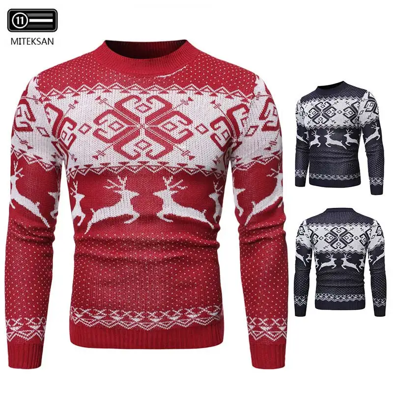 

MITEKSAN New Christmas Men Sweater Knitwear Printed Deer Fornite Streetwear Jersey Pull Homme Male Fashion O-Neck Warm Sweater
