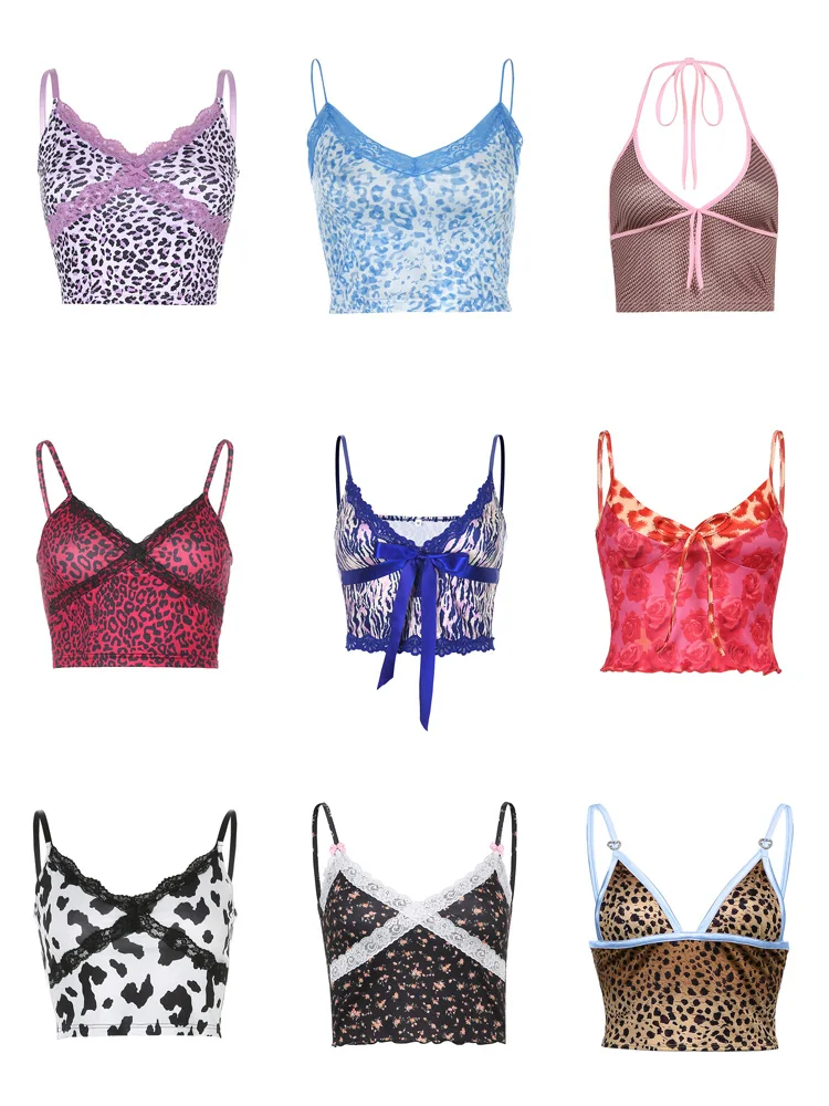 

HEYounGIRL Women Summer Camisole Leopard Print Sexy Backless Casual Crop Tank Top V Neck Fashion Sleeveless Y2K Vest Tee Vintage
