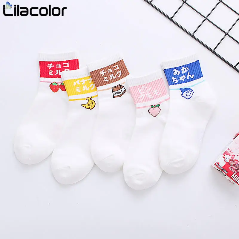 Женские хлопковые носки в Корейском стиле с фруктовым принтом милые новые модные