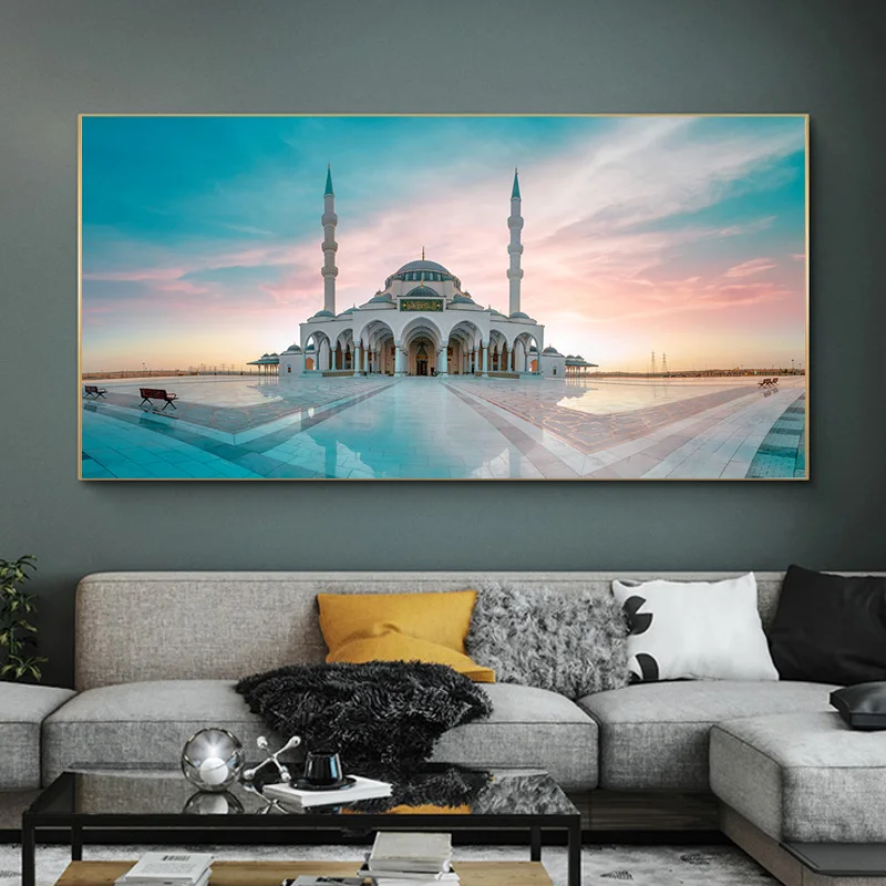 

Islamic Muslim Mosque Building Landscape Wall Art Poster and Prints Canvas Painting Picture for Living Room Ramadan Mosque Decor