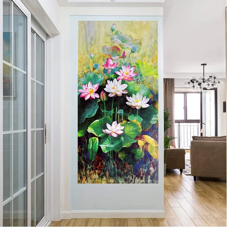 

Pink Flower Diy Diamond Painting Full Square Round Drill Zen Lotus Rhinestone Embroidery for Bedroom Wedding DecorationsZP-255