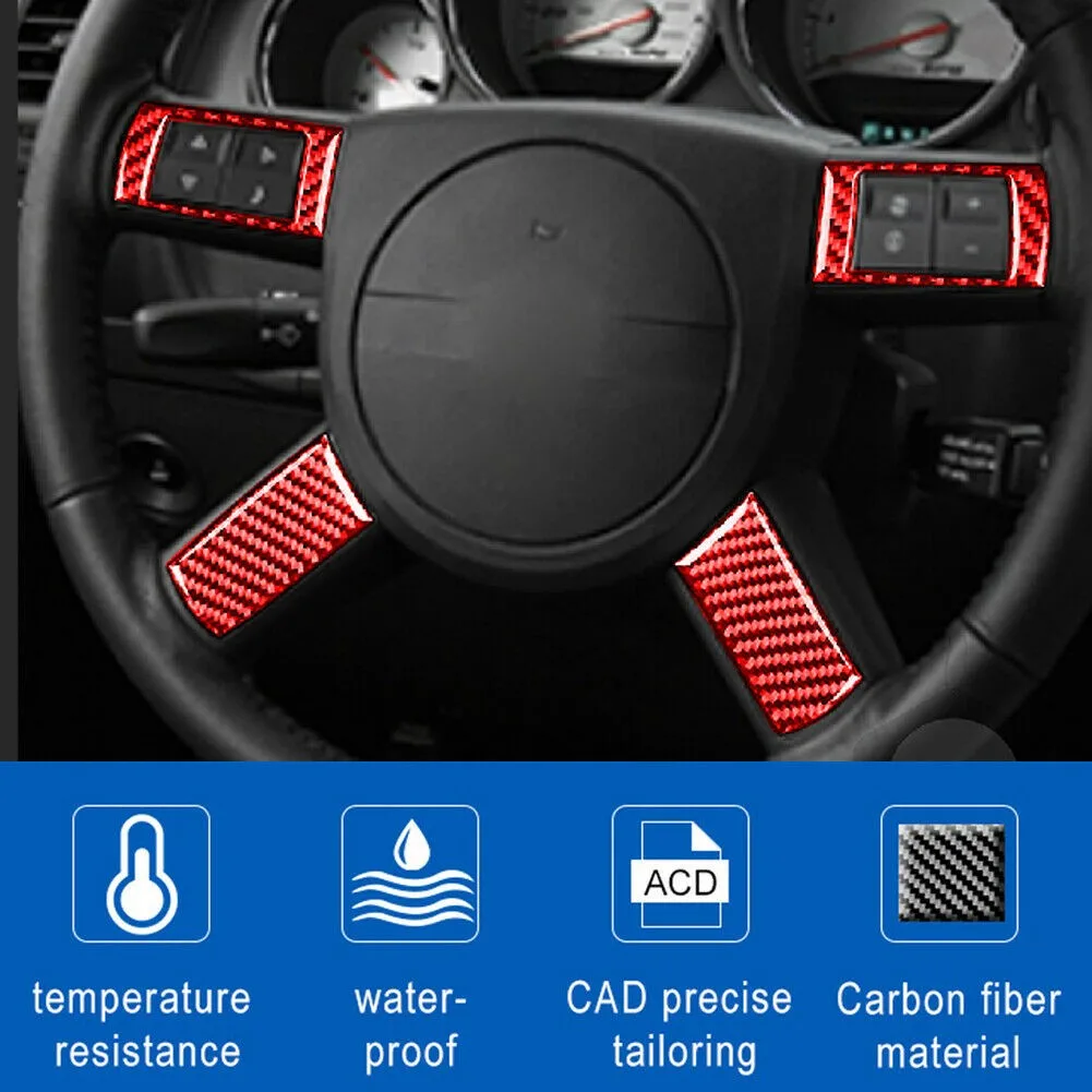 

Red Carbon Fiber Button Cover Trim For Dodge Challenger 2008-2010 Carbon Fiber Steering Wheel Button Cover Trim