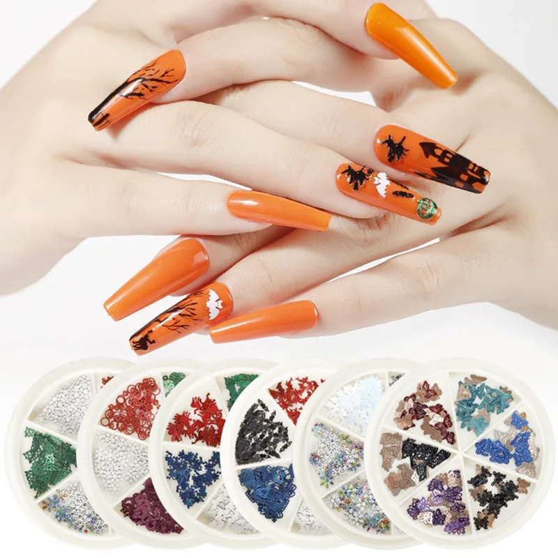 

11 Design Mixed Color Metal Halloween Christmas Nail Art Decorations Slice Wheel Nail Foil Decals Fake Nail Accessoires Tip