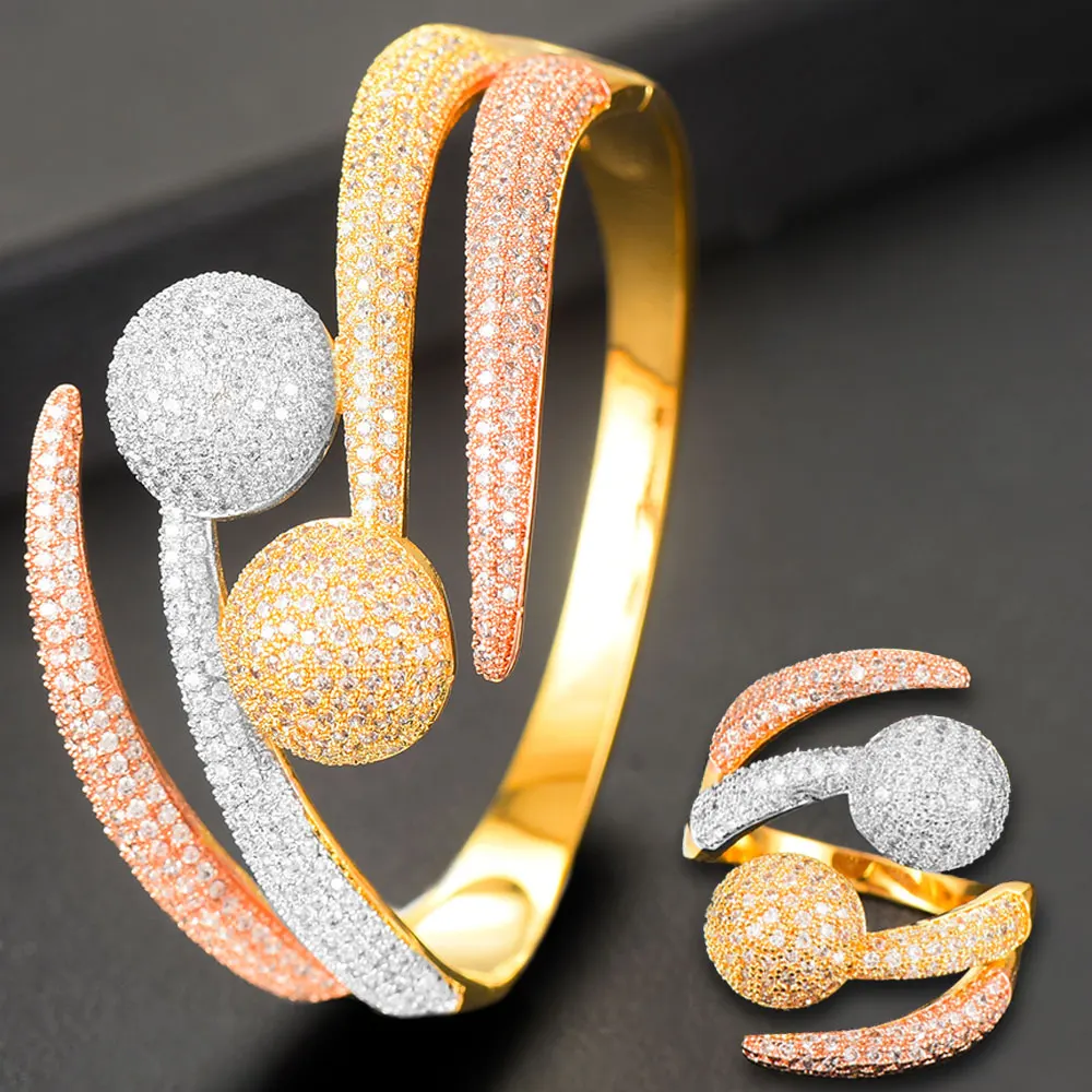 GODKI роскошный 3 тон мяч обмотки Африканский нигерийский браслет кольцо наборы