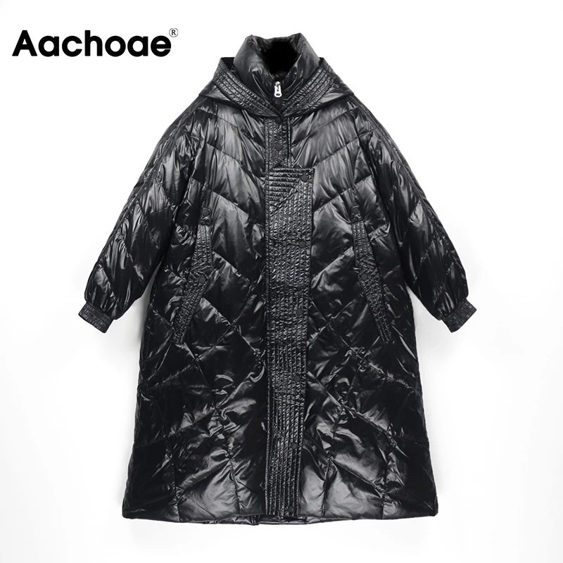 

Aachoae Winter Hooded Down Coat Women Elegant Ultra Light Duck Down Coats Batwing Sleeve Thick Warm Puffer Jacket Lady Overcoats