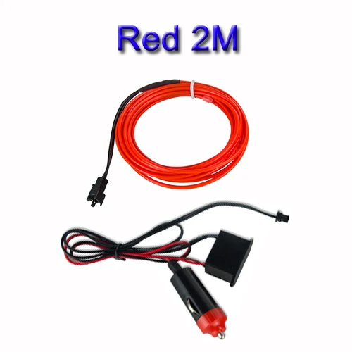 red 2m EL Wire Автомобильный светодиодный светильник 1 м 2 м с адаптером освещение салона автомобиля украшение двери для авто неоновый светильник светодиодный Канатный светильник 10 цветов/ - Испускаемый цвет: red 2m