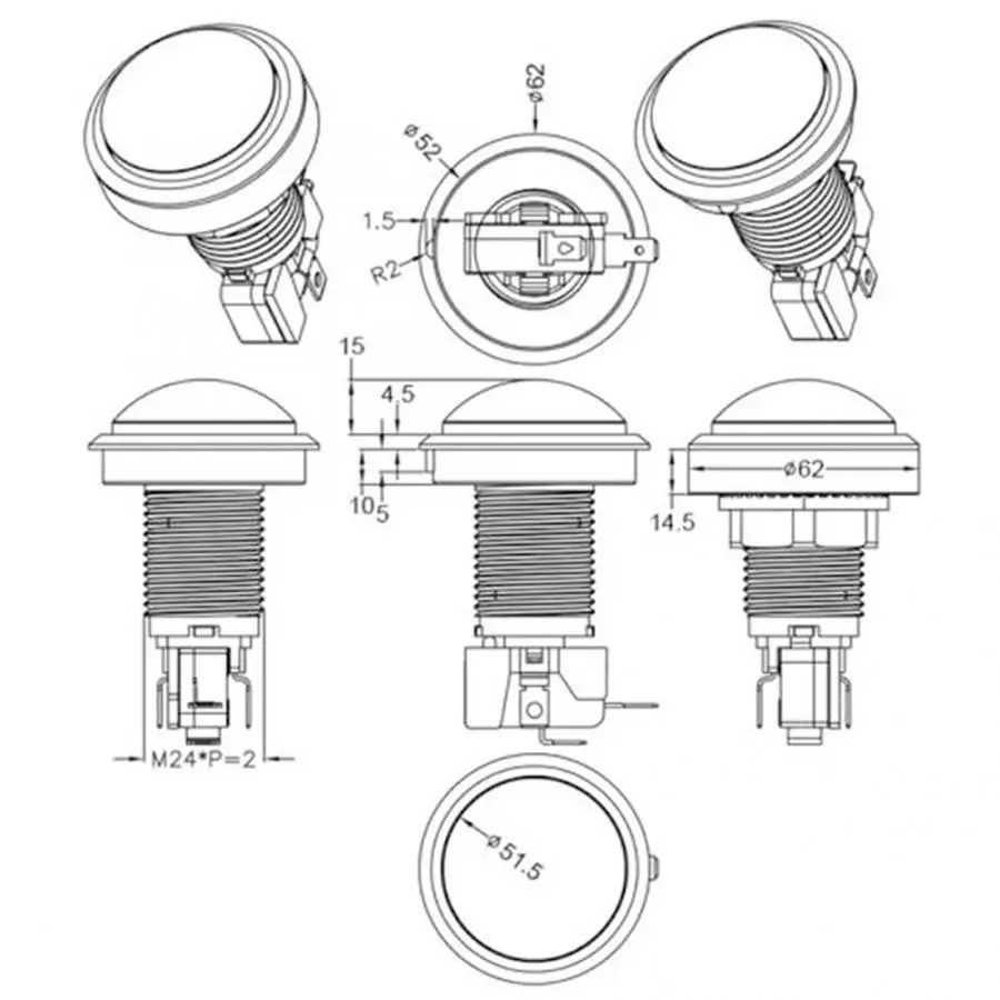 Аксессуары для игрового плеера 1 шт. кнопка автомата 60 мм Круглая Большая