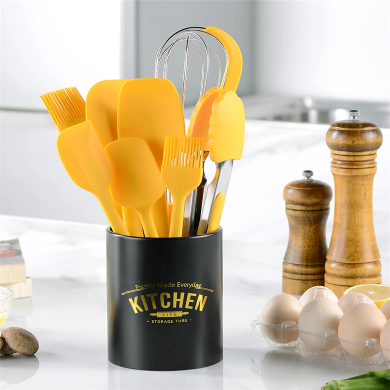 

Восемь наборов желтых силиконовых инструментов для выпечки, скребок, скребок для баклажан, Многофункциональный ионный антипригарный