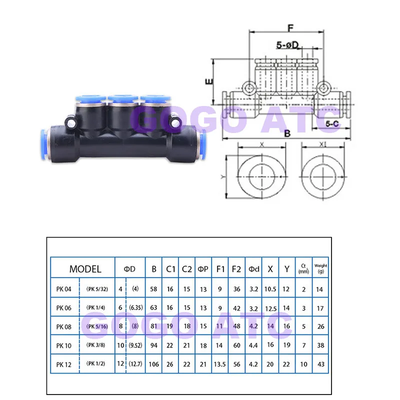 10 шт./партия пластиковая трубка с одним касанием 5 режимов пневматический фитинг 4