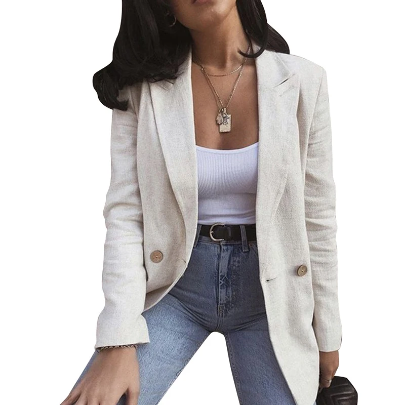 Женский блейзер однотонный осенне-зимний свободный с длинным рукавом Деловой