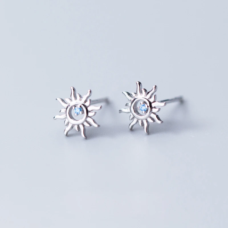 Silver ElfoPlataSi,, настоящее Стерлинговое Серебро 925 пробы, крошечные, 8 мм X 8 мм, полые, солнечные, с фианитами, серьги-гвоздики, подарок для девочек, друзей, детей, леди, XY852 - Окраска металла: Silver