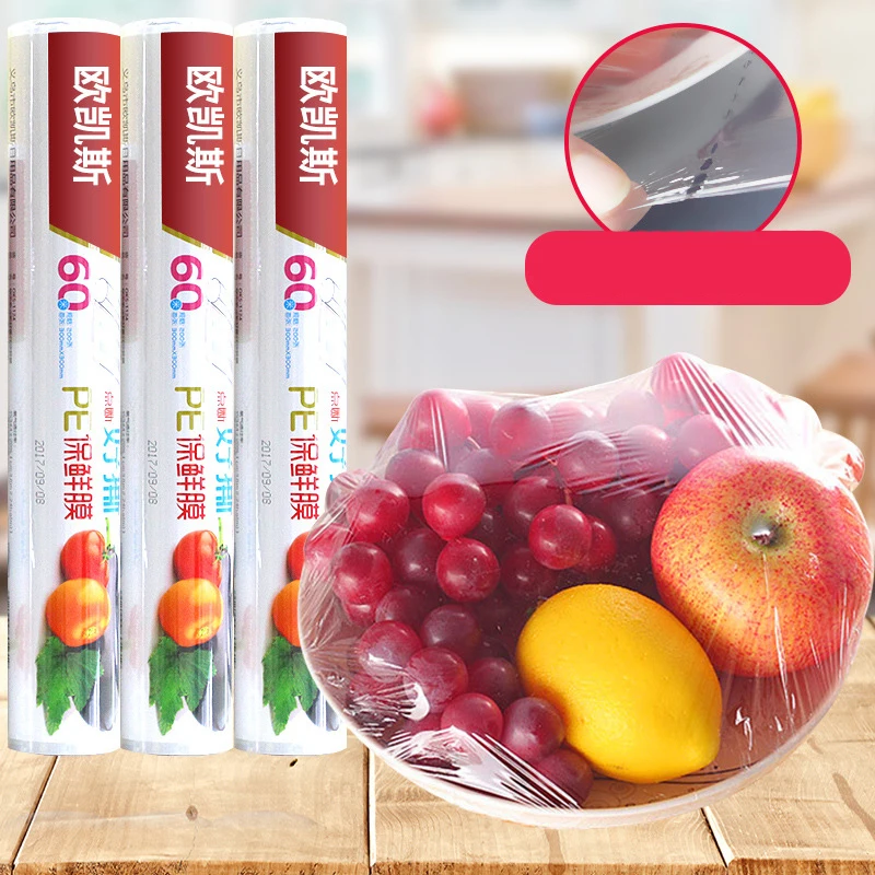 

KitchenAce 1pc Disposable Plastic Saran Wrap Kitchen Refrigerated Fruit & Vegetable Food Cling Film Fresh Food Keeping Gadgets