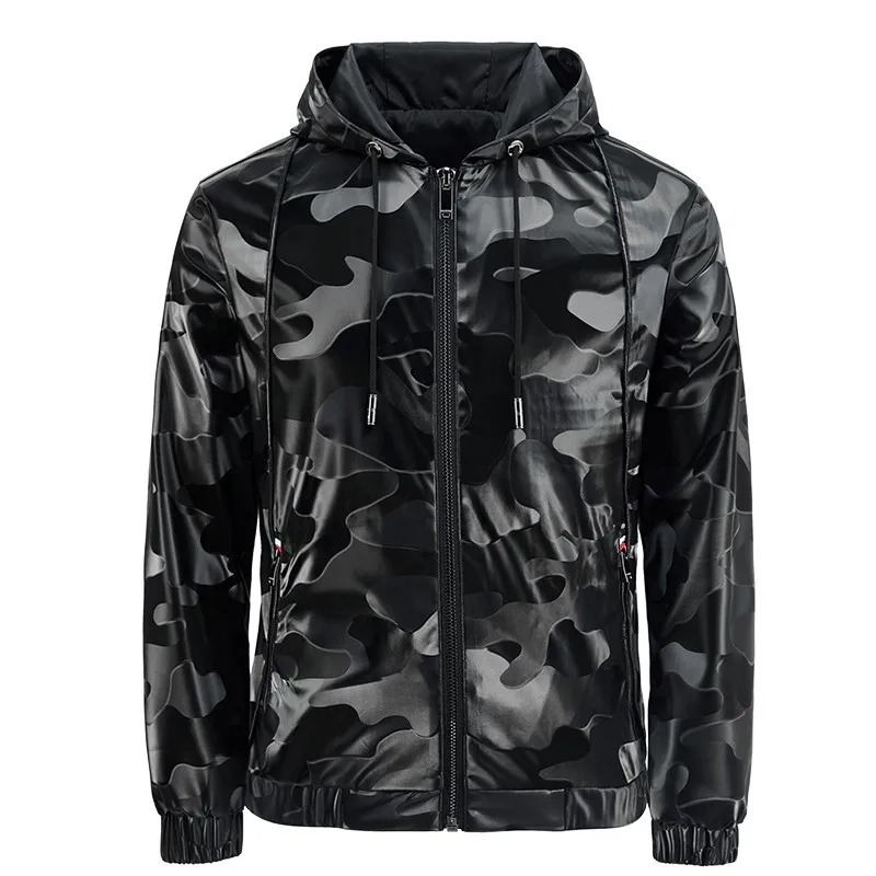 

2020 New Mens Jacket Camouflage Jacket Men Leather Jacket Faux Leather Mens Clothing Sports Zipper Slim Military