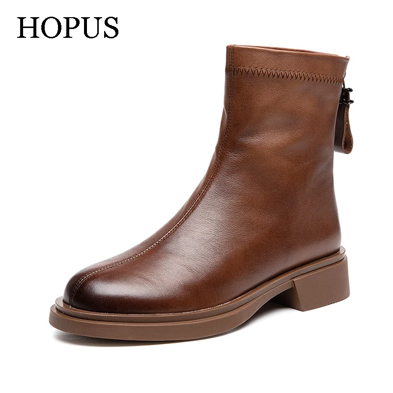 

2022 New Fashion Women's Boots High Quality Warm Plush Casual Genuine Leather Platform Ankle Boots For Women Comfy British Style