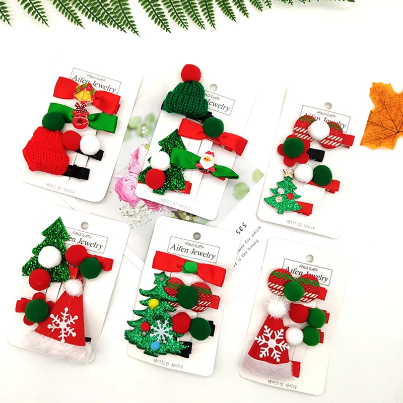 

New Christmas Set Hair Clip Cute And Sweet Girl Baby Hairpins Christmas Tree Santa Claus Children Fashion Hair Accessories