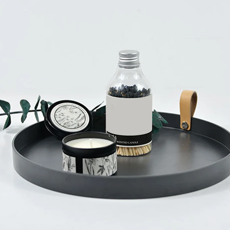 

Simple Leather Round Storage Tray Desktop Meal Snack Sundries Organizer Cosmetics Jewelry Display Trays Table Decorative Plate
