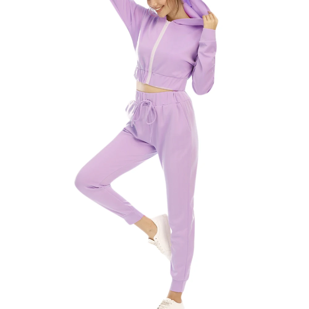 

2 Pieces Set Women Sports Suits Hooded Zipper Crop Top and Pants Casual Autumn Clothes Set Lounge Wear Women Clothes set