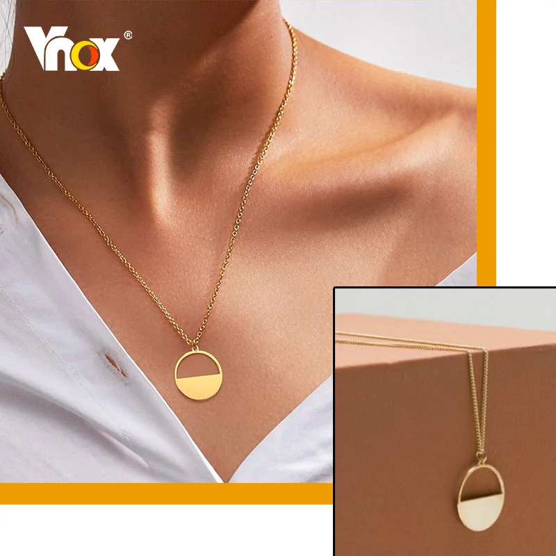 

Vnox Geometric Necklaces for Women, Gold Color Stainless Steel Hollow Round Coin Pendant, Dainty Boho Girls Minimalist Collar