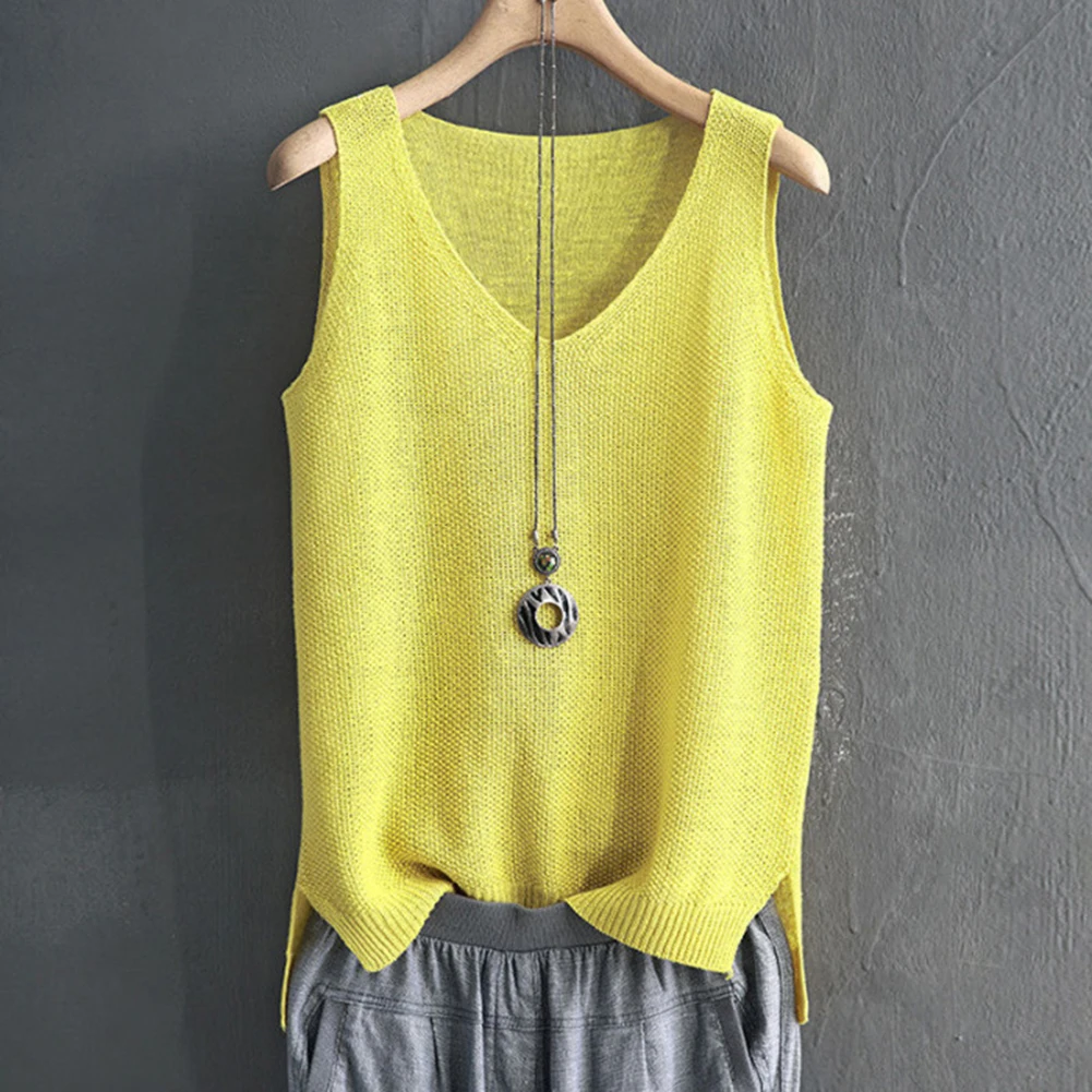 

Casual Women Solid Color V Neck Sleeveless Knitted Vest Loose Blouse Tank Top