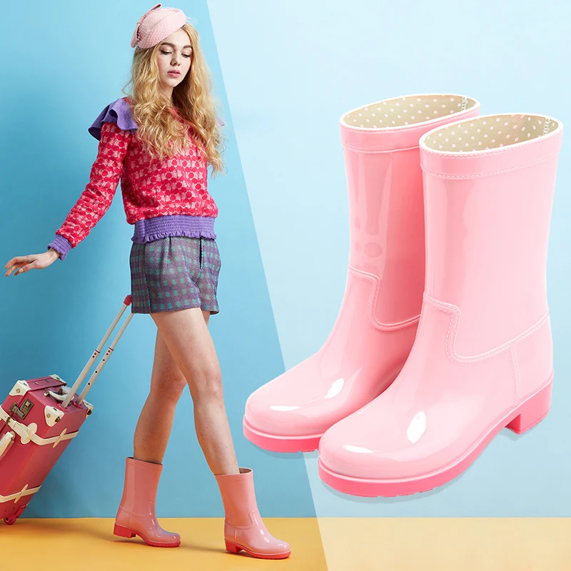 Резиновые сапоги женские Сапоги до середины икры с нескользящей подошвой Модные