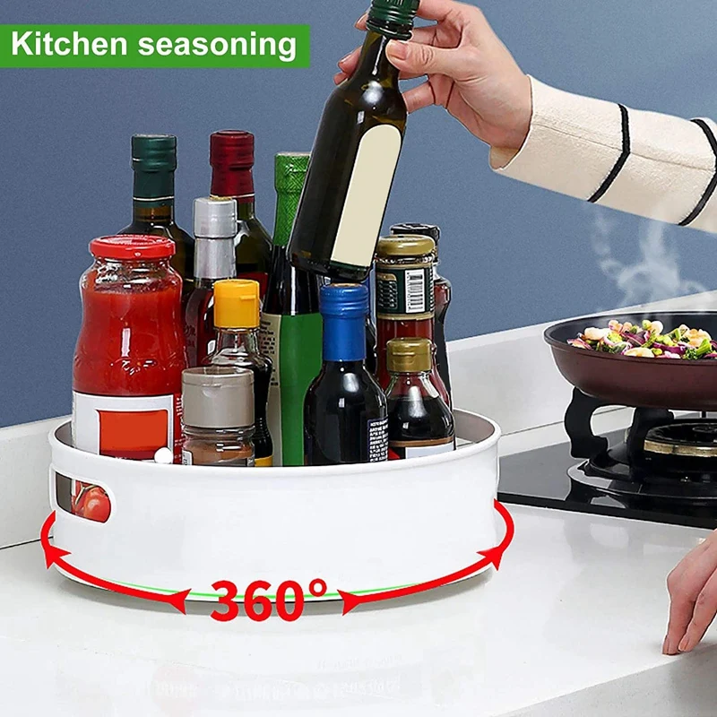 

2 Pack Plastic Lazy Susan Kitchen Organizer with Handle,12 Inch Turntable Cabinet Food Storage Bin,Turntable Storage