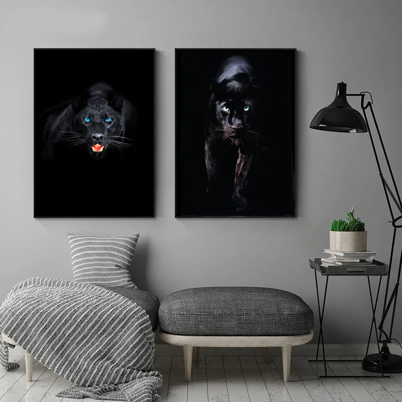 

Animals Black Leopard Panther Canvas Painting Art Nordic Posters and Prints Wall Pictures for Living Room Decoration Frameless