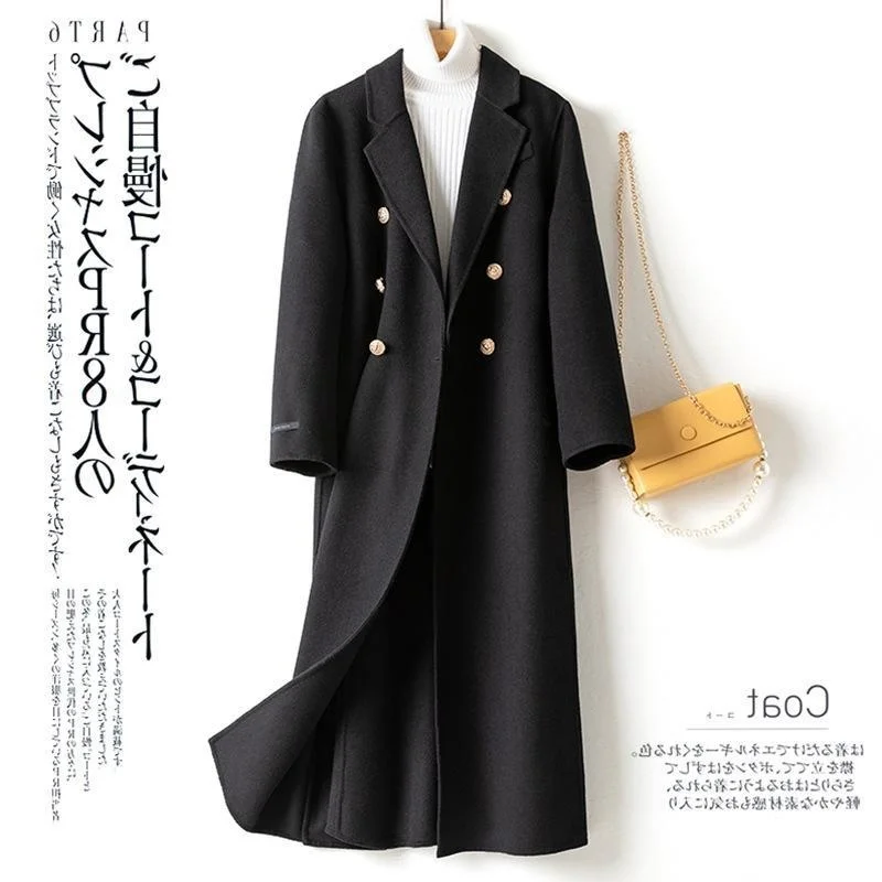 

Двубортное твидовое пальто, женская одежда, осень-зима 2021, новое двубортное шерстяное пальто с лацканами, Двустороннее пальто