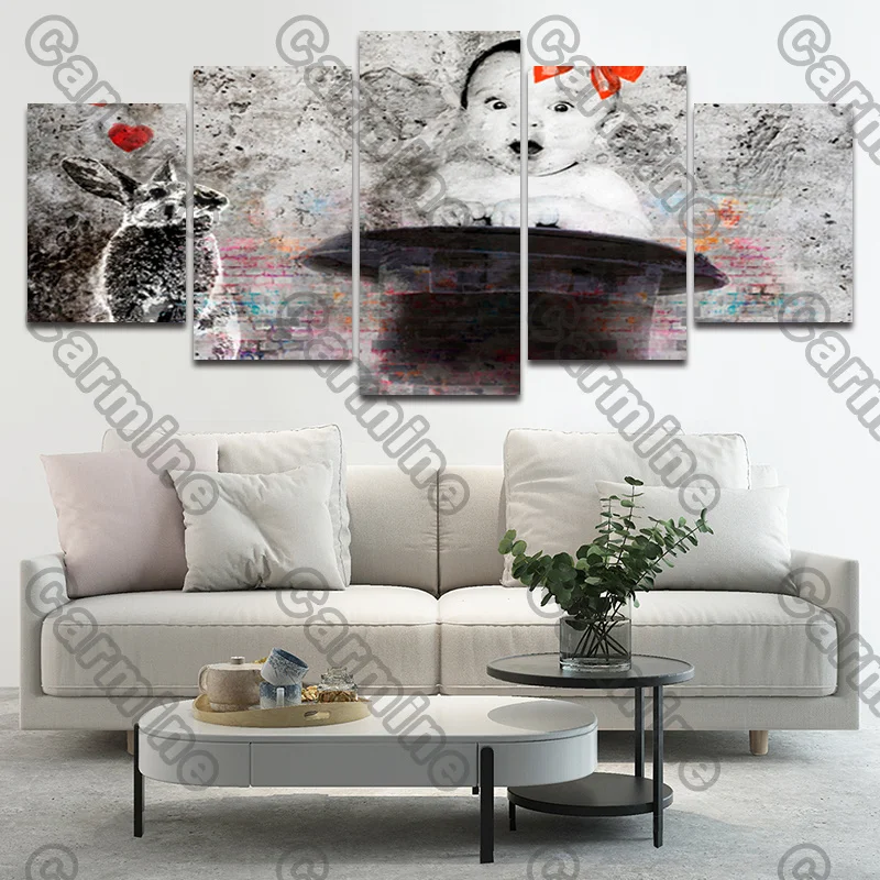 

Poster Baby and Rabbit Figure Canvas Painting 5Pcs Posters Painting Wall Art Decoration for Living Room and Bedroom Frameless