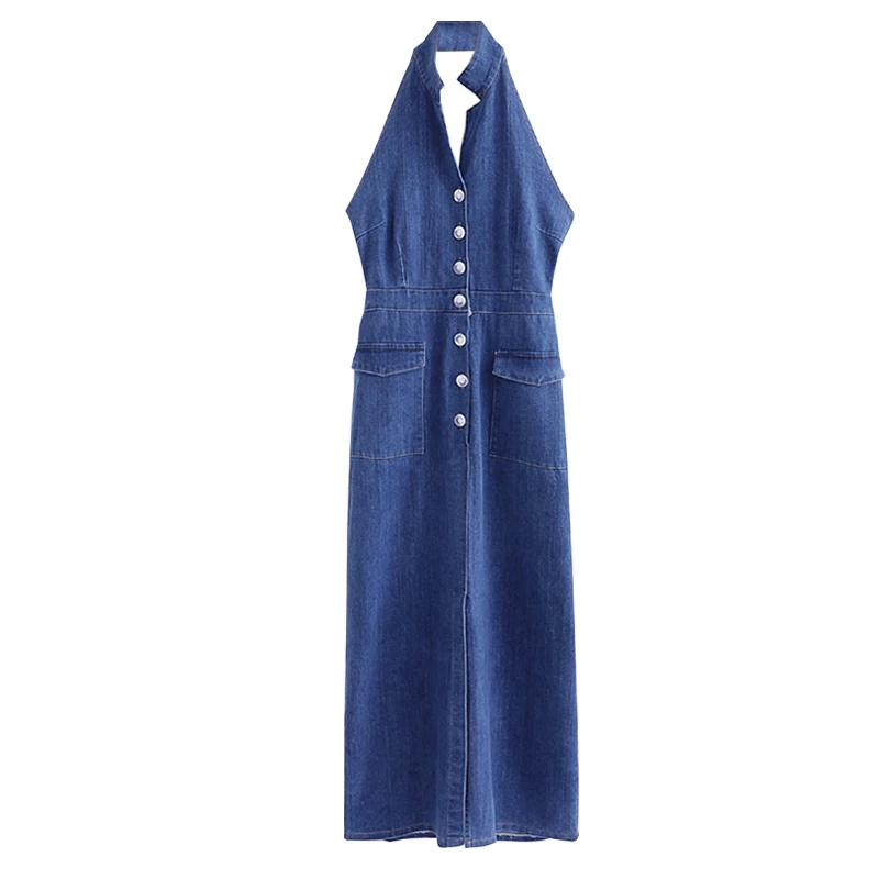 

Vestido Longo Real Straight Sleeveless Spaghetti Strap Women's Dress 2020 Summer New Slim Stretch Halter Hollow Backless Women