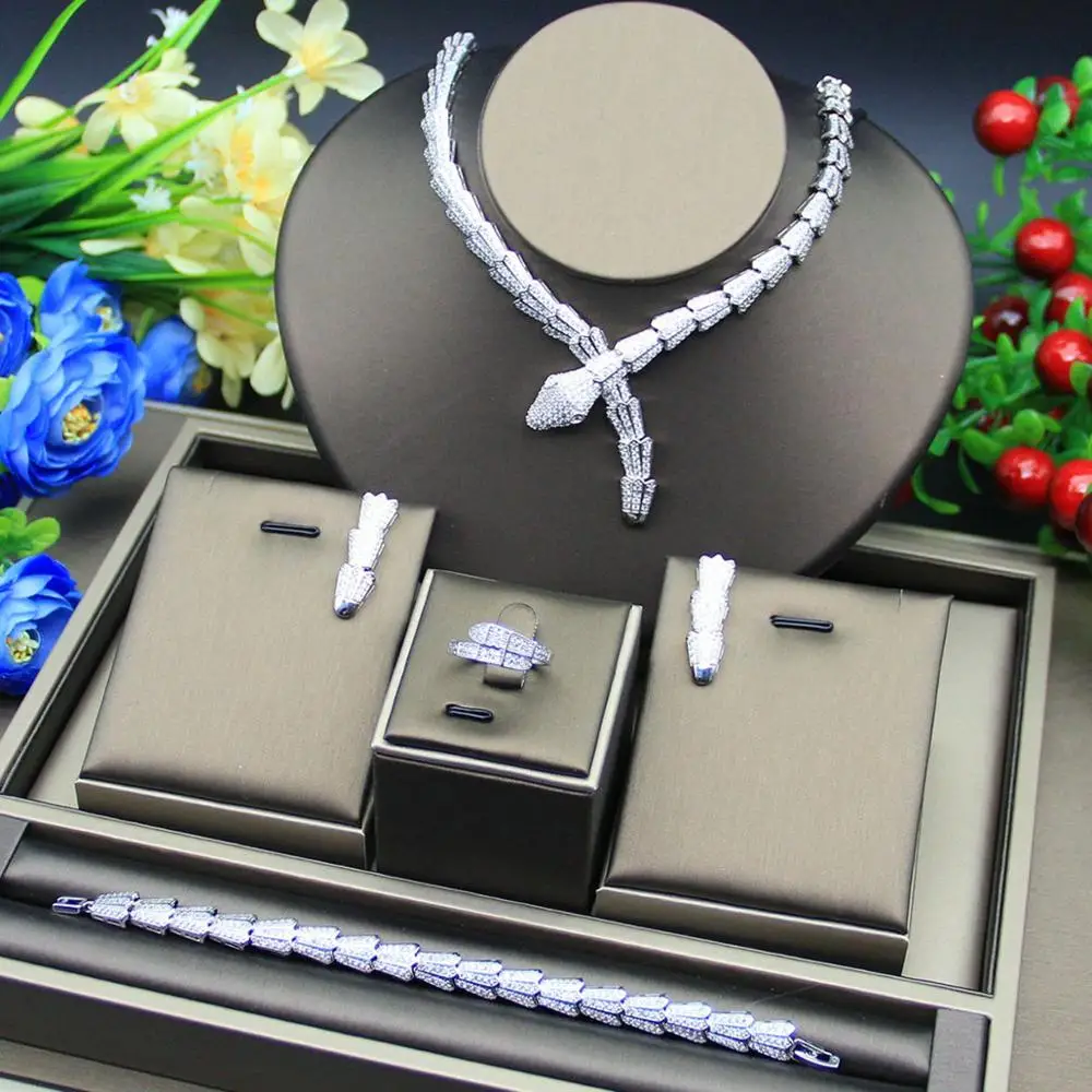 Роскошное ожерелье и браслет HERHOME из кубического циркония, серьги и кольцо, 4 шт., полный искусственный Дубай, свадебное платье для ужина