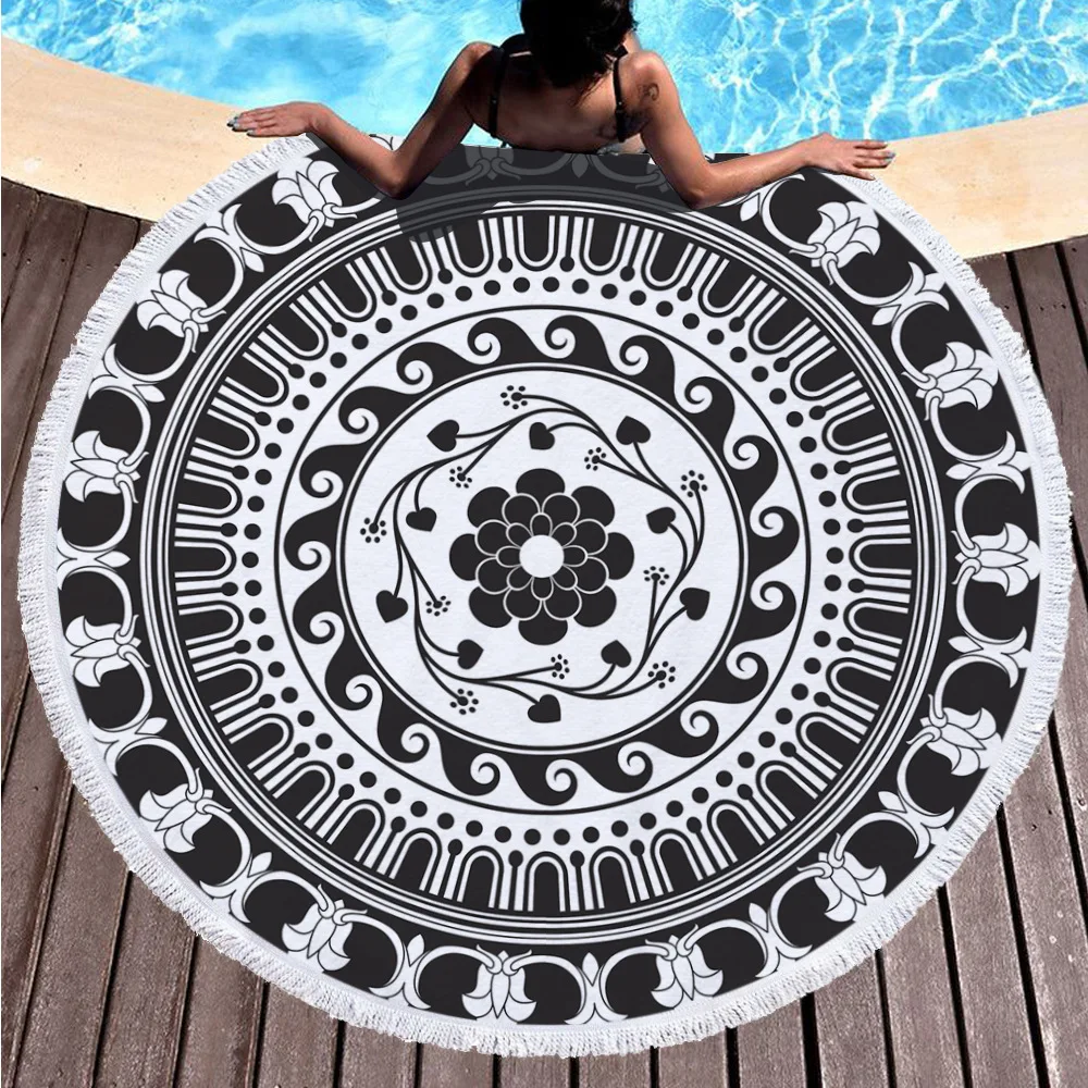 Пляжное полотенце s напечатанное черное геометрическое пляжное из микрофибры