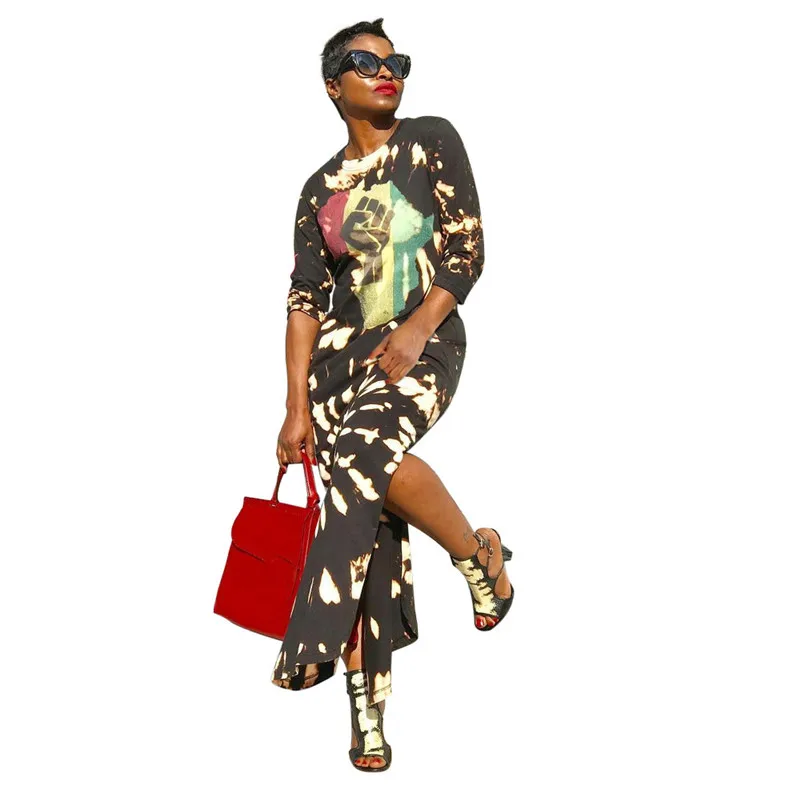 Женское платье с длинным рукавом готическое макси в стиле панк рок принтом