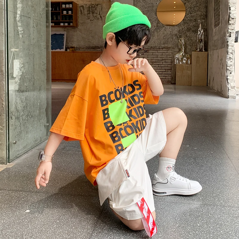

Kids Fashion Boy Clothing Set Casual Sports Patch T-shirt + Shorts Sets Teen Clothing Big Boy Summer Clothes 2pcs Outfits 6-14Y